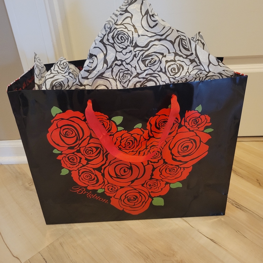 Brighton Black and Red Rose Gift Bag With Brighton Tissue Paper